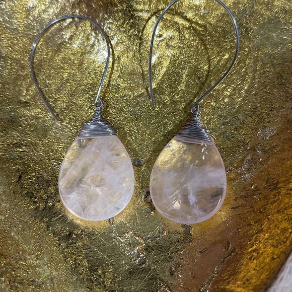 New wired rose quartz earrings (sterling silver) - Picture 2 of 2